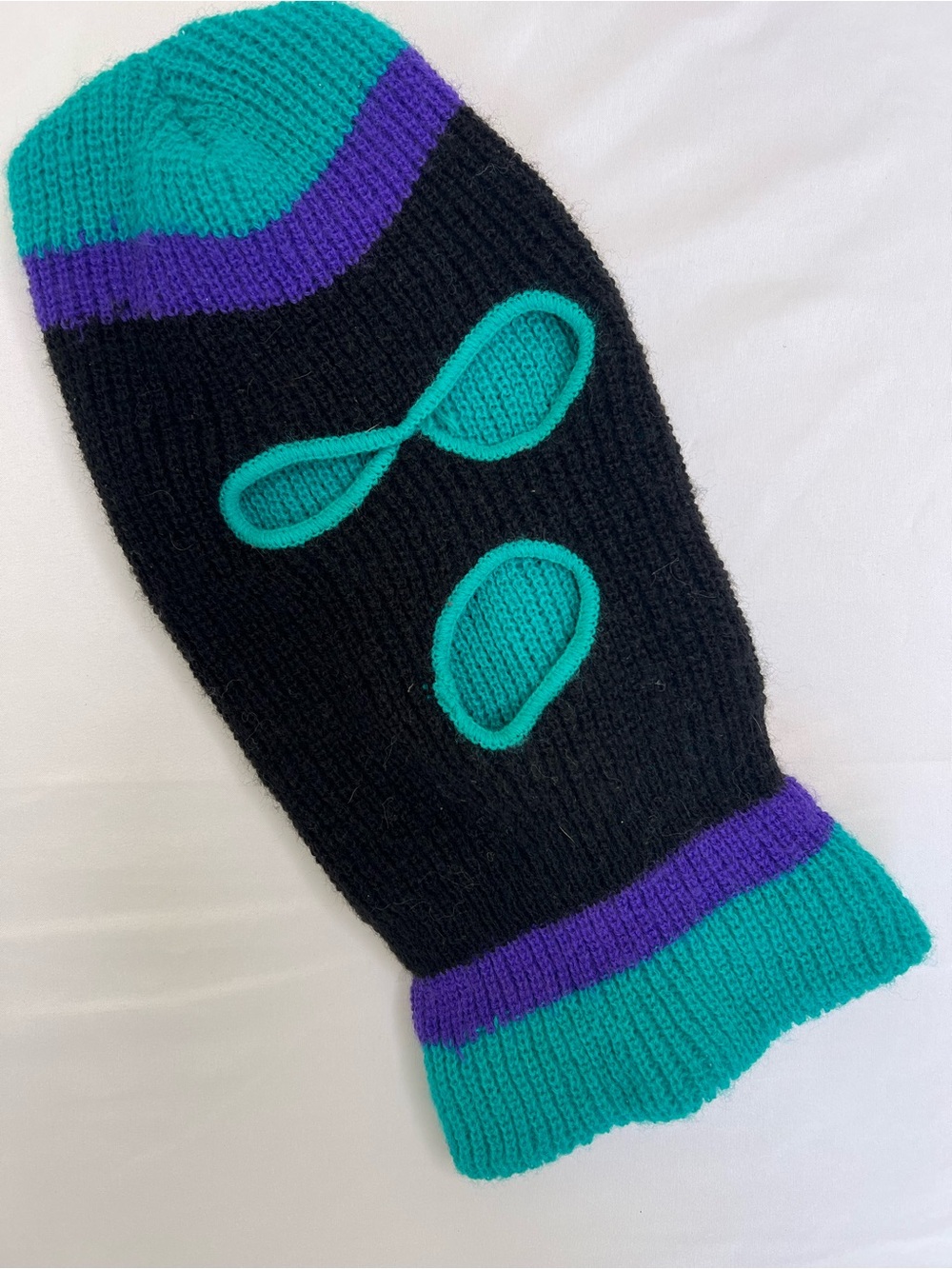 Black Knit Balaclava with Teal and Purple Accents